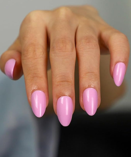 Pink Press On Nails Short 16 Sizes 32pcs Almond Fake Nails Glossy, Nail Glue Included