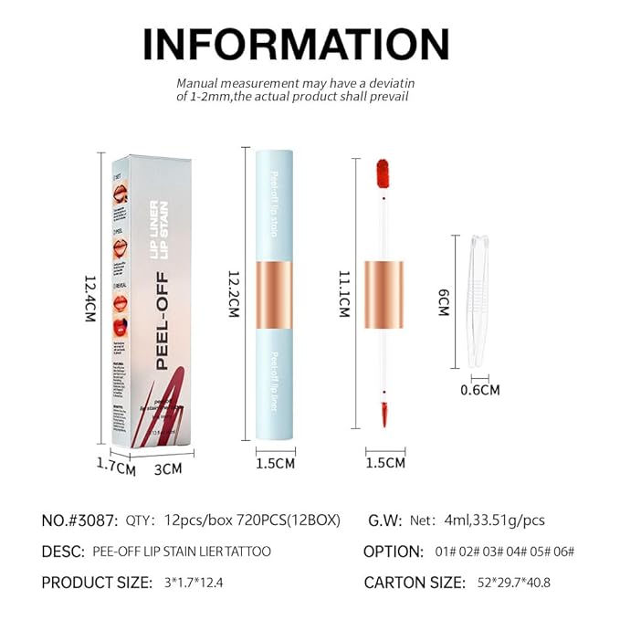 Matte Lip Liner Peel Off Lip Stain, Long Lasting Peel Off Lip Liner Stain, Peel-off Lip Gloss For All Skin Types, Transfer-proof Highly Pigmented Color Waterproof, (06#, Pack of 1)