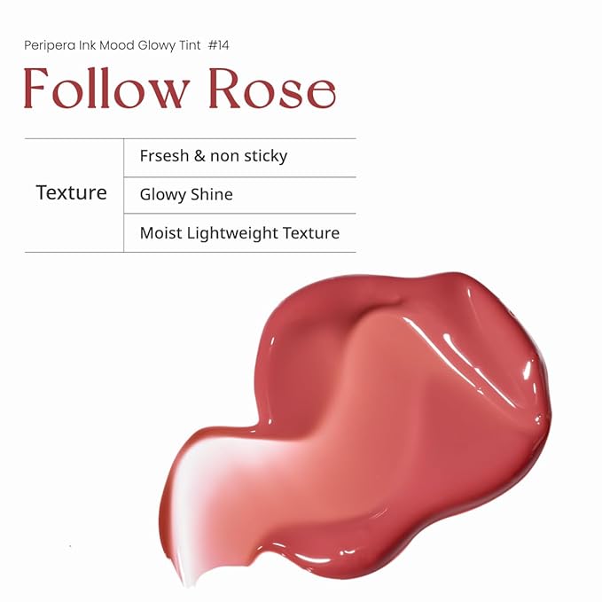 Peripera Ink Mood Glowy Tint | Lip-Plumping, Naturally Moisturizing, Lightweight, Glow-Boosting, Long-Lasting, Comfortable, Non-Sticky, No White Film (014 FOLLOW ROSE)