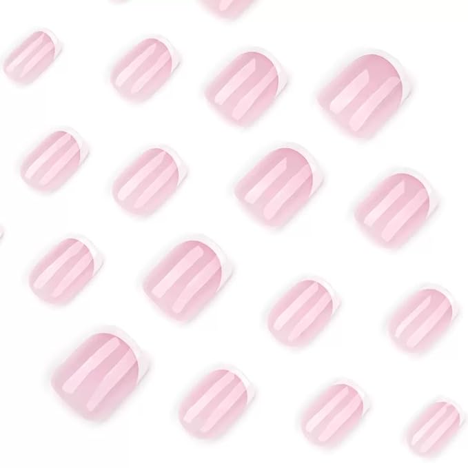 CTTHNBD Press on Nails Short - Square Fake Nails - White French Tip False Nails Press ons - for Women 24 Pcs