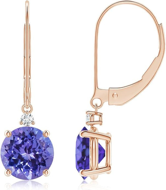 ANGARA Natural Tanzanite Earrings for Women | Tanzanite and Diamond Leverback Drop Earrings in 14K Solid Gold/Platinum | December Birthday, Anniversary, Gemstone Jewellery Gift