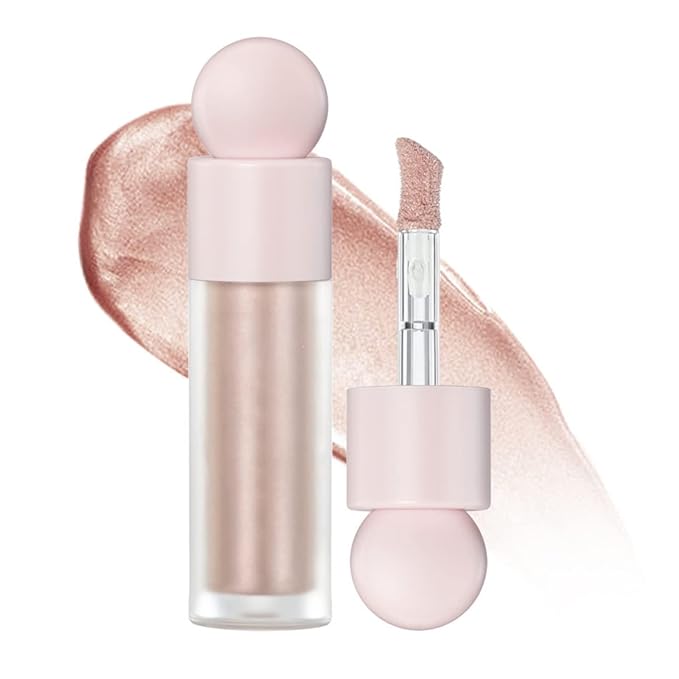 Liquid Highlighter Makeup Face Highlighters & Luminizers, Pink Highlighters Makeup for Long Lasting Shimmer Natural Glow, Body Highlighter Easy to Apply with Cushion Applicator (#3 Rose gold)