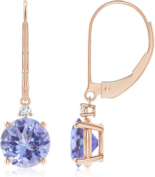 ANGARA Natural Tanzanite Earrings for Women | Tanzanite and Diamond Leverback Drop Earrings in 14K Solid Gold/Platinum | December Birthday, Anniversary, Gemstone Jewellery Gift