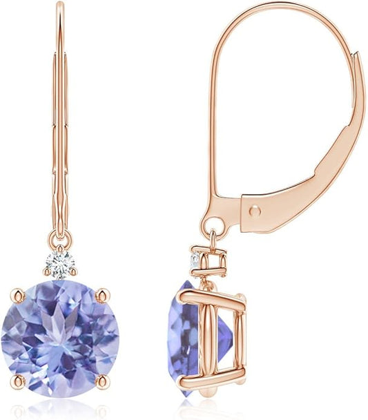 ANGARA Natural Tanzanite Earrings for Women | Tanzanite and Diamond Leverback Drop Earrings in 14K Solid Gold/Platinum | December Birthday, Anniversary, Gemstone Jewellery Gift