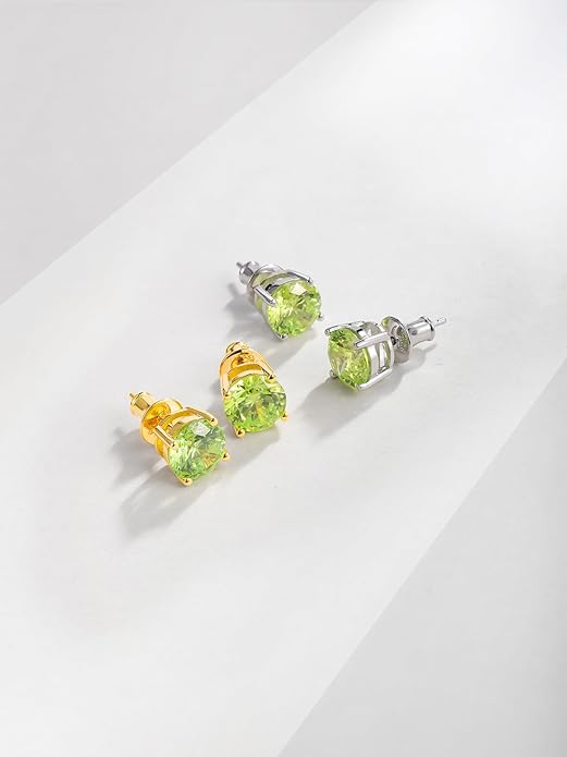 Wyyxl Peridot Earrings 14K Gold Plated Sterling Silver August Birthstone Earrings for Men Women Hypoallergenic Round Cut 1-6 Carat Peridot Jewelry Party Everyday Wear