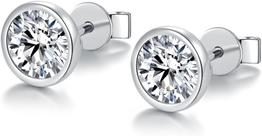 BLINGDIARY Moissanite Stud Earrings, 925 Sterling Silver 18K White Gold Plating Studs for Women Men, Wedding Jewelry Engagement Earrings