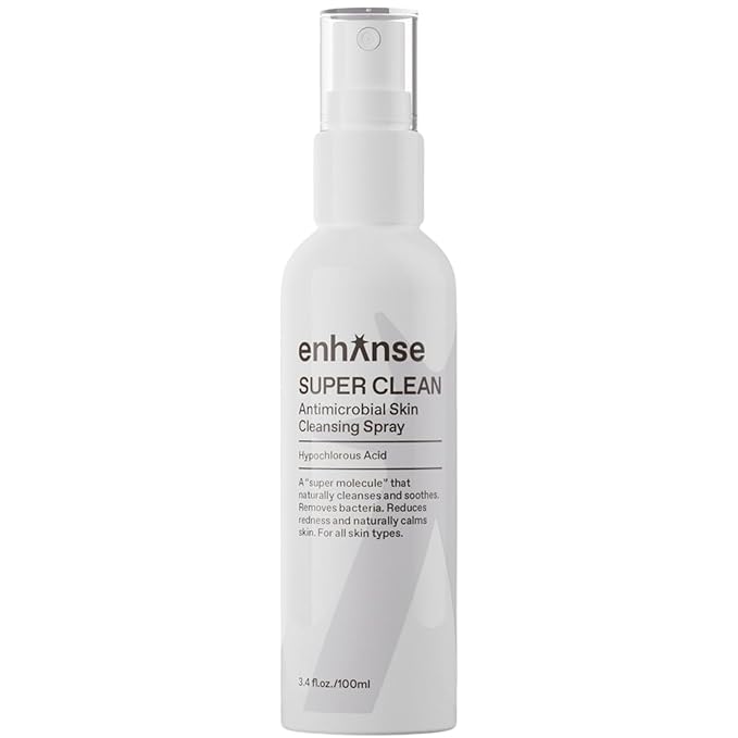 ENHANSE Super Clean, Hypochlorous Acid Spray, Helps Heal Acne Prone, Eczema, & Itchy Rashes, No Rinse Cleaner for Back Acne, Use Post Workout, Post Shave or Travel, Skin Care for Men, 100 mL
