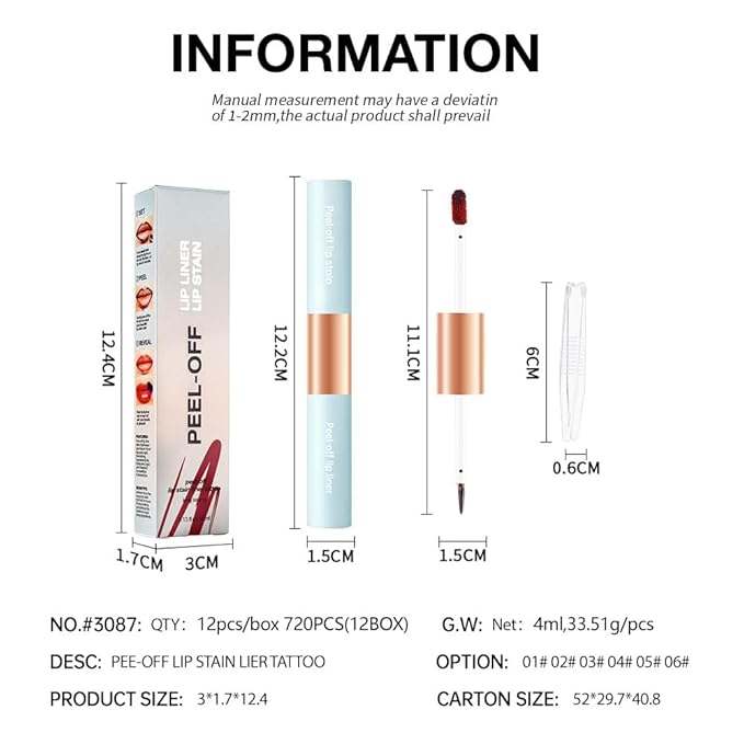 Matte Lip Liner Peel Off Lip Stain, Long Lasting Peel Off Lip Liner Stain, Peel-off Lip Gloss For All Skin Types, Transfer-proof Highly Pigmented Color Waterproof, (02#, Pack of 1)