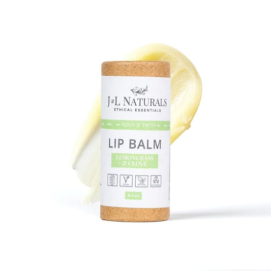 J&L Naturals Sustainable Lip Balm | Organic Ingredients, 100% Natural, Eco-Friendly | Cruelty Free, Vegan, Paraben Free, Silicone Free (Lemongrass & Clove, Single)