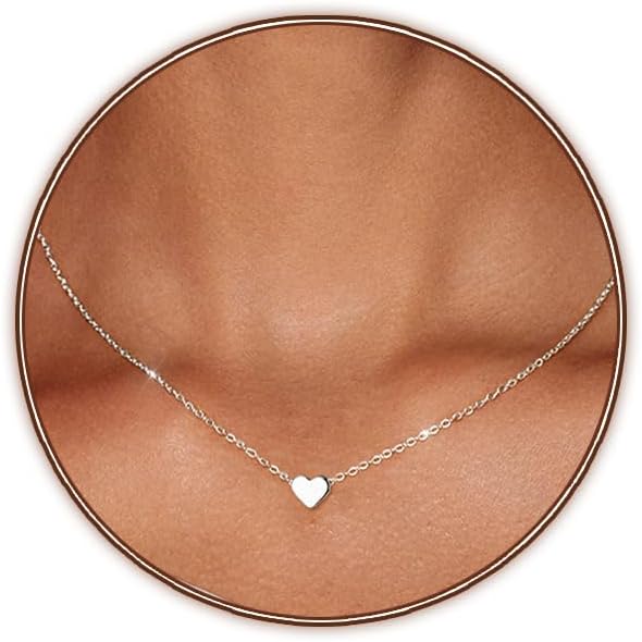 Airmb Cute Heart Necklace for Women Gold/Silver Plated Heart Pendant Choker Necklaces Tendy Love Heart Chain Necklace Dainty Gold/Silver Necklace Jewelry Gifts for Women