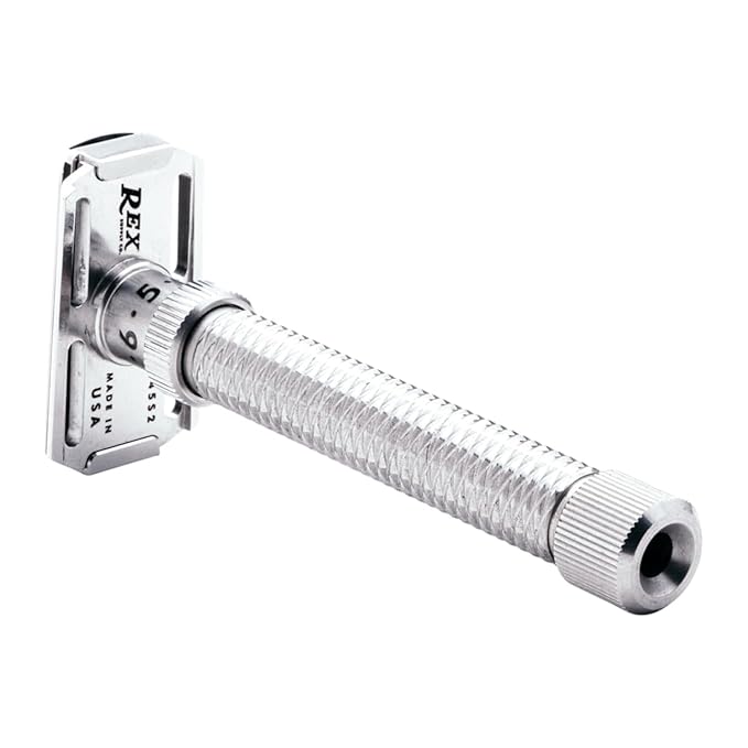 Rex Supply Co. Konsul XL Adjustable Slant Safety Razor – Stainless Steel Double Edge Razor with Long Handle & Diamond Grip | Customizable Shaving Precision | Made in USA | Wet Shaving Essential