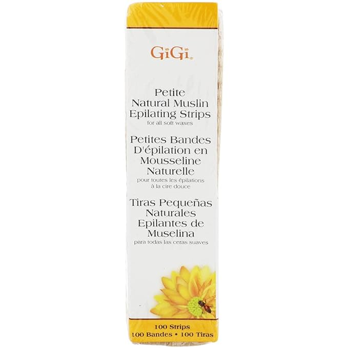 GiGi Waxing Strips for Hair Waxing/Hair Removal, Petite Natural Muslin, 100 Epilating Strips