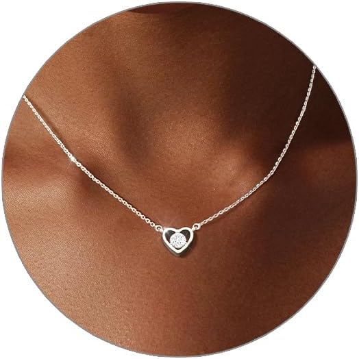 Luxval Diamond Pendant Gold Necklace for Women，Dainty 18k Gold Plated Choker Necklaces Simple Gold Jewelry Gifts for Women Girls