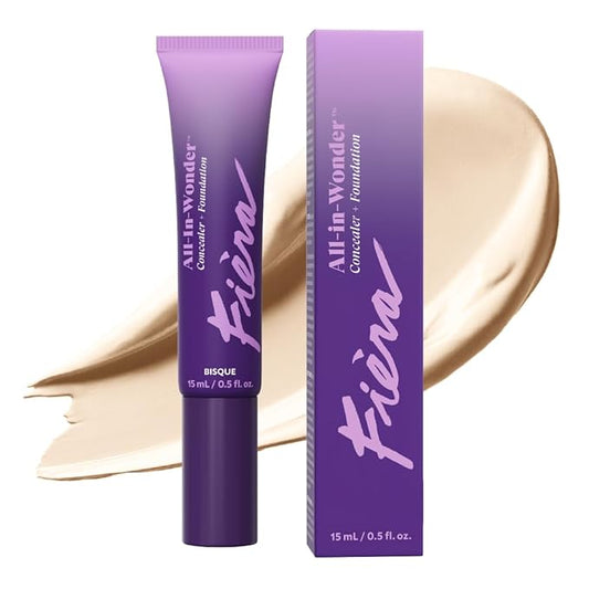 Fièra All-In-Wonder™ Concealer + Foundation – Full-Coverage, Crease-Proof, Hydrating Formula for Mature Skin, Blurs Fine Lines & Dark Circles, Radiant Second-Skin Finish – Sand, 0.5 FL. OZ. / 15 ML