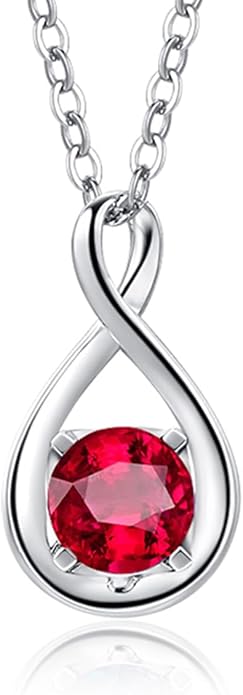 FANCIME 14K Solid Gold Birthstone Pendant with Sterling Silver Chain Infinity Gemstone Necklace Fine Jewelry Anniversary Birthday Christmas Gifts for Women Wife Her