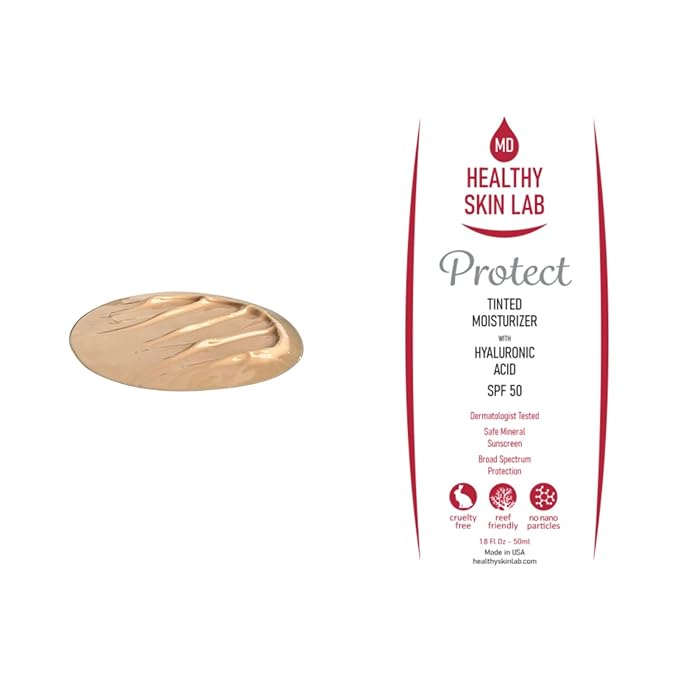 Healthy Skin Lab Protect Tinted Moisturizer & Mineral Sunscreen SPF 50, Sheer Universal Tint, Lightweight Coverage, Broad Spectrum UV Protection + Hyaluronic Acid, Dermatologist Tested, 1.8 oz