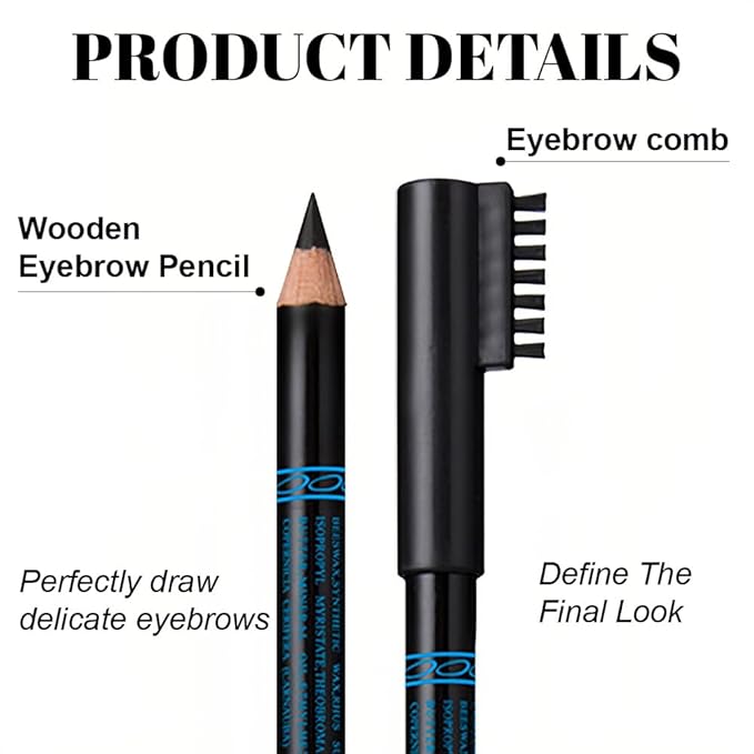 Eyebrow Pencils for Women with Sharpener, 6Pcs Hard-Core Wooden Eye Brow Eye Liner Pencils for Beginner Makeup, Waterproof & Sweat-Proof (Brown-6Pcs)