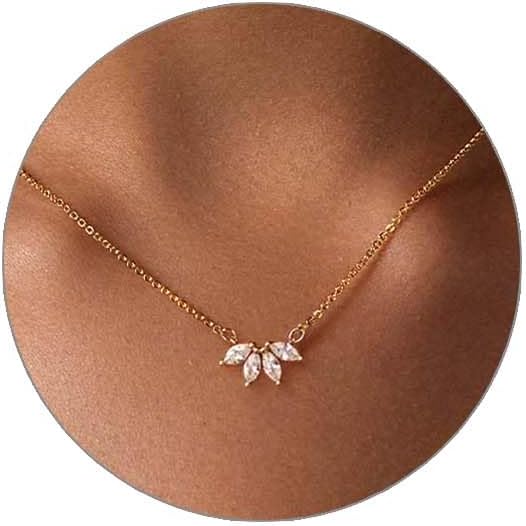 Luxval Diamond Pendant Gold Necklace for Women，Dainty 18k Gold Plated Choker Necklaces Simple Gold Jewelry Gifts for Women Girls