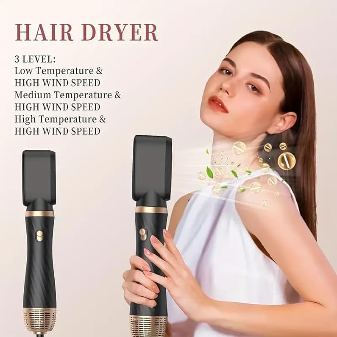 Atopskins 5 in 1 Hair Dryer Brush -Ionic Auto Wrap Curler & Straightener with 3 Heat Settings, Magic Hair Styler Salon-Grade Results for Women, Travel-Friendly Styler with ALCI Plug (A-Black)