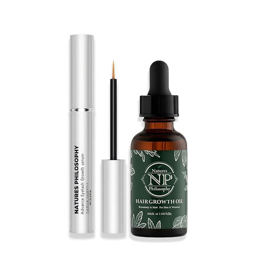 NP NATURES PHILOSOPHY Hair Growth Oil + Eyelash Growth Serum Set, Rosemary Mint Oil for Hair Growth, Prostaglandin-Free Lash & Brow Enhancing Serum, Vegan, Aussie Formula for Men Women