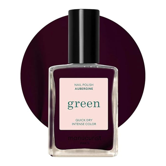 Manucurist Green Nail Polish Aubergine - Dark Purple Nail Polish - 9-Free, Plant-Based and Vegan - Manicure - Made in France - 0.5 fl oz