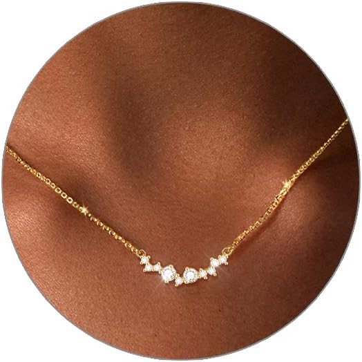 Luxval Diamond Pendant Gold Necklace for Women，Dainty 18k Gold Plated Choker Necklaces Simple Gold Jewelry Gifts for Women Girls