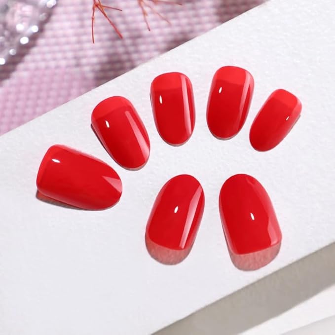 RPNZL Press On Nails - Scarlett | Opaque Bright Red Short Squoval Fake Nails, Salon Quality | 32 Nails, 16 Sizes Kit with Glue and Adhesive Tabs I Female Founded - Beauty, Self Care