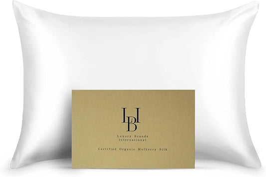Silk Pillow Cases Certified Organic 100% Pure Mulberry Silk Pillowcase Grade 6A 25 Momme Pillowcase (Ivory, Standard (Pack of 1)