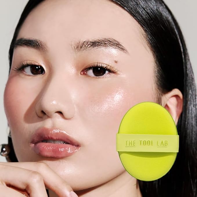 THE TOOL LAB Happyrim Aqua Puff - Korean Olive Young Makeup Puff Sponge for Liquid Foundation Cushion Shading Blusher, 100% Pure Rubycell for EXTREME Moisterizing Fitting - 2.9 inch