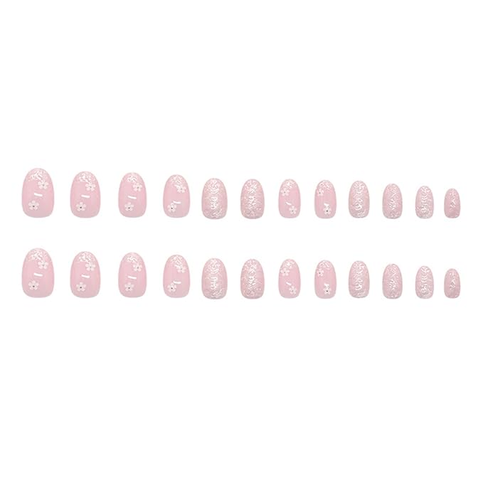 JONKASIPA Floral Press On Nails Short Lightweight Fake Nails Cute Artificial Acrylic Nails Full Coverage Reusable Adhesive Nails Suitable for Women 24 Pcs Set