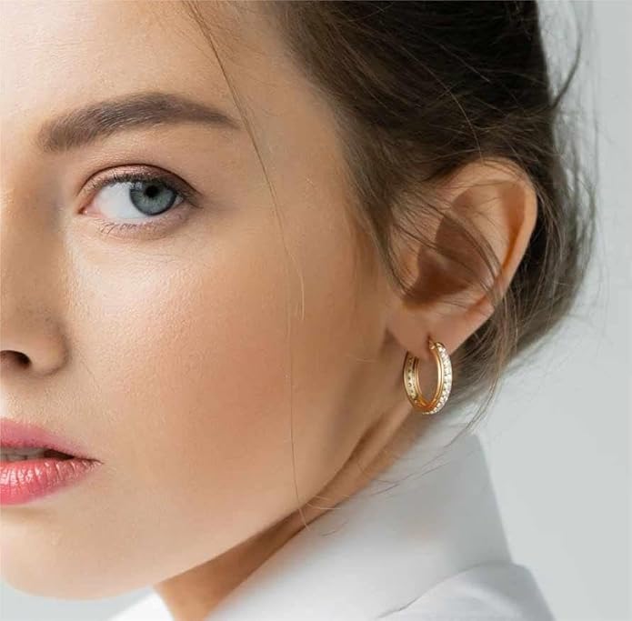 CHLOÉ LOVETT Gold Hoop Earrings 14K Gold Hoop Earrings for Women Inlaid With Circle of Zircon Zirconia Hoops Earring 25mm