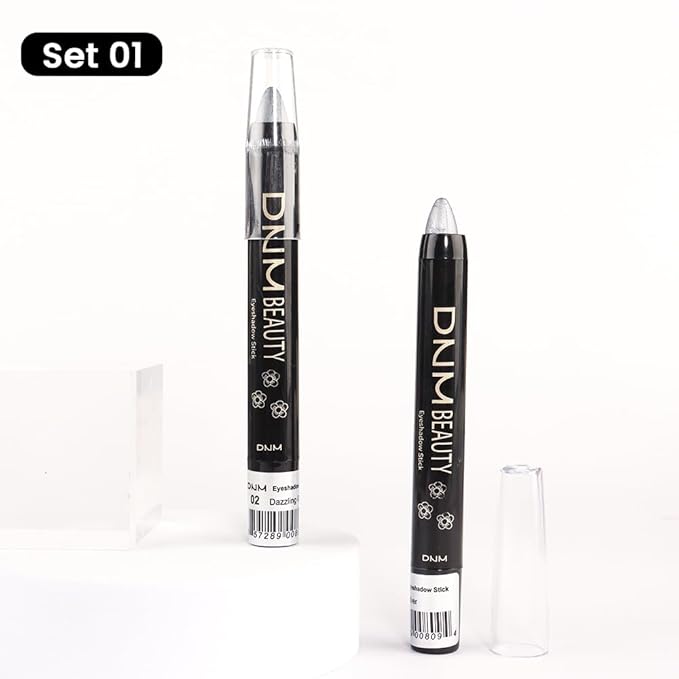 Kaely 2Pcs Cream Eyeshadow Stick Set for Eyes,Pearl White & Pearl Black Shimmer Pen,Eye Brightener Halloween Makeup,sombras para ojos,Smooth Eye Shadow Highlighter Crayon Pencil Waterproof,01+03