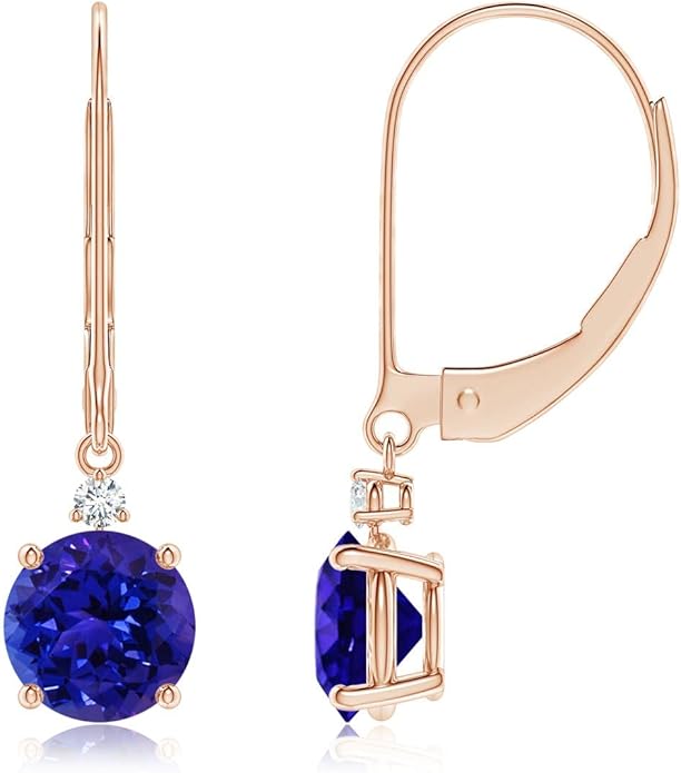 ANGARA Natural Tanzanite Earrings for Women | Tanzanite and Diamond Leverback Drop Earrings in 14K Solid Gold/Platinum | December Birthday, Anniversary, Gemstone Jewellery Gift