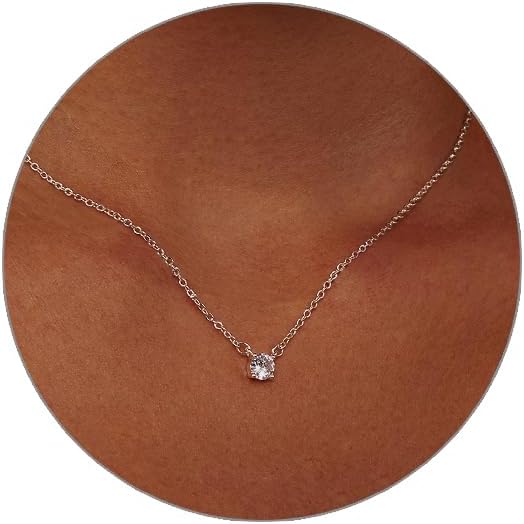 Luxval Diamond Pendant Gold Necklace for Women，Dainty 18k Gold Plated Choker Necklaces Simple Gold Jewelry Gifts for Women Girls