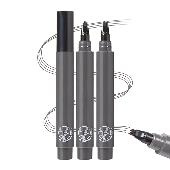 2026 Upgraded Magic Eyebrow Contouring Pencil, 3D Waterproof Microblading Eyebrow Pencils for Women, 4 Tipped Precise Medium Fine Brown Black Eye Brow Pen for Natural Makeup Eyebrow (grey 2PCS)
