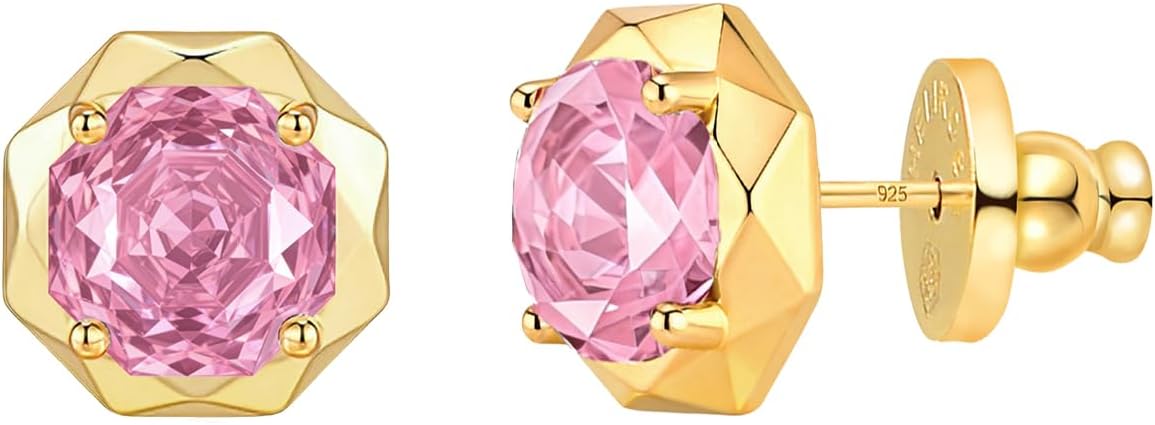 Cubic Zirconia Stud Earrings for Women | Rose Cut Simulated Diamond Earrings in 14K Gold Plated Sterling Silver Posts | Hypoallergenic Vintage Style | Wedding, Luxury Gift for Her