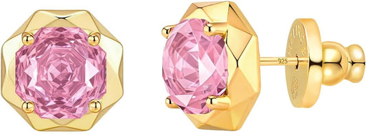 Cubic Zirconia Stud Earrings for Women | Rose Cut Simulated Diamond Earrings in 14K Gold Plated Sterling Silver Posts | Hypoallergenic Vintage Style | Wedding, Luxury Gift for Her
