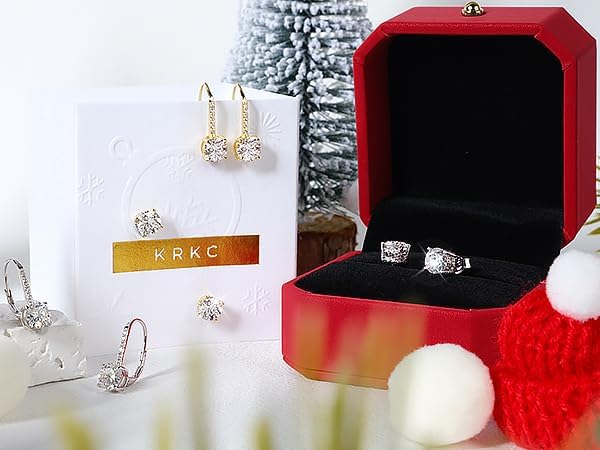 KRKC Moissanite Earrings, 1.0ct-2.0ct D Color Lab Created Diamond Earring, 14k White Gold Plated Sterling Silver Dangle Earrings S925 Leverback Drop Earring for Women Hypoallergenic Jewelry for Gifts