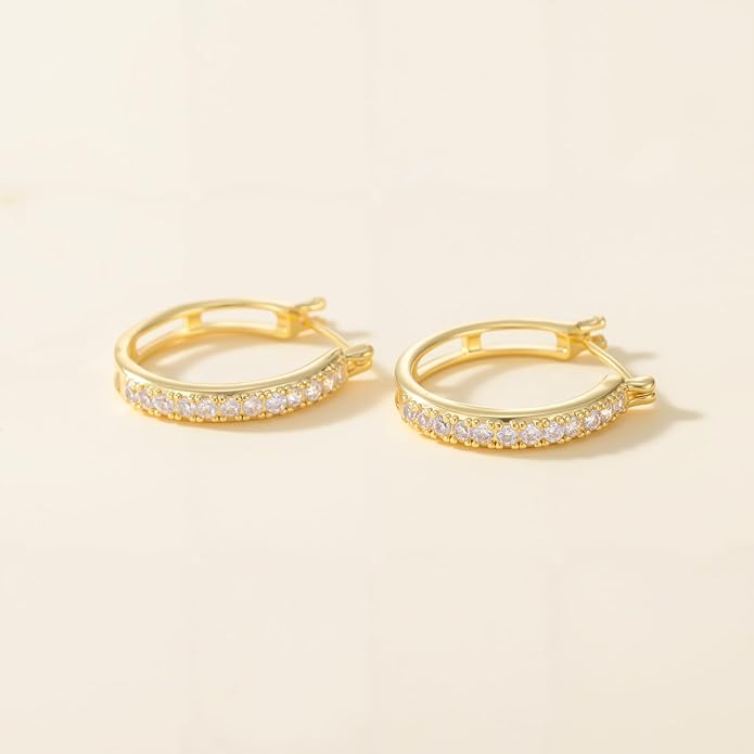 RYHIX 14K Gold Plated Hoop Earrings for Women Hypoallergenic Lightweight Small Hoop Earring for Womens with Round Cubic Zirconia Huggie Hoops Earring for Women 14/16/20/25mm