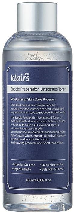DearKlairs Unscented Toner, Lightweight Hydrating Toner for Sensitive Skin, Alcohol-Free, Essential Oil-Free, Vegan Formula, 6.08 fl oz