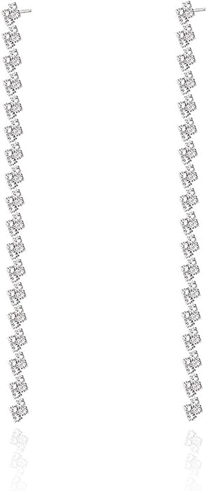 HERIER Rhinestone Earrings Dangling for Women Chandelier Statement Tassel Earrings Girls Silver Sparkly Drop Cubic Zirconia Crystal Earrings Long Dangle Costume Jewelry