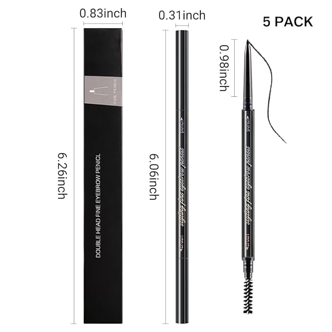 Black Ultra-Fine Tip Eyebrow Pencils Pack for Women, Mechanical Precise Brow Pencil with Brush,Draws Tiny Brow Hairs, Defines, Fills Brows, Shapes, Contours, Combs, Waterproof