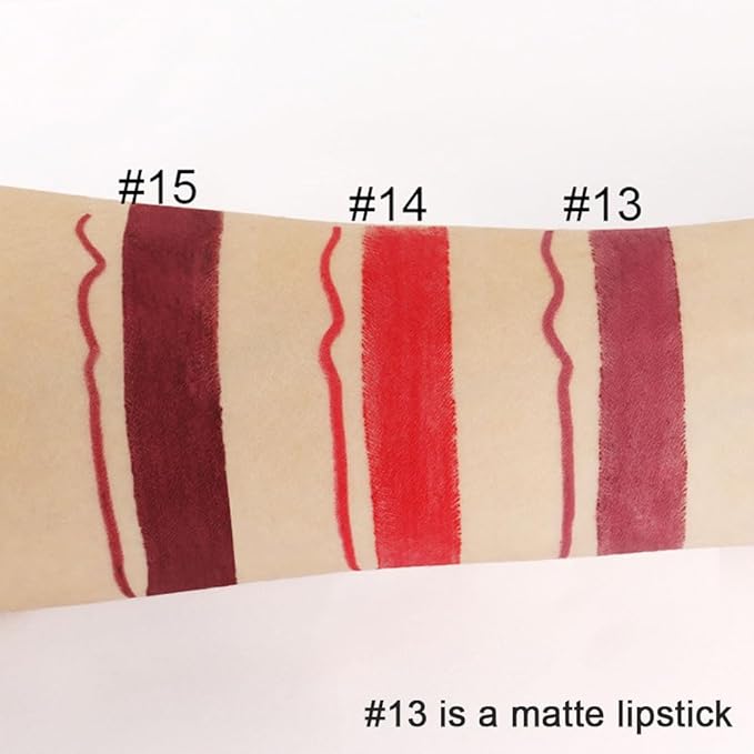 evpct 1Pcs Dark Deep Red Lip Liner and Lipstick Set Kit for Women Matte Lips Kit with Lip Liner Lip Stains Long Lasting Waterproof 24 Hour Lipstick and Lip Liners Combo Lipliners Pencil Set 15#