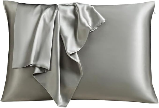 STONECREST Silk Pillowcase, 100% Organic Mulberry Silk, Real 22 Momme 6A Grade, Oeko-Tex Certified, Luxury Pillow Cover for Hair & Skin, with Hidden Zipper(1 Pc Standard 20x26, Grey)