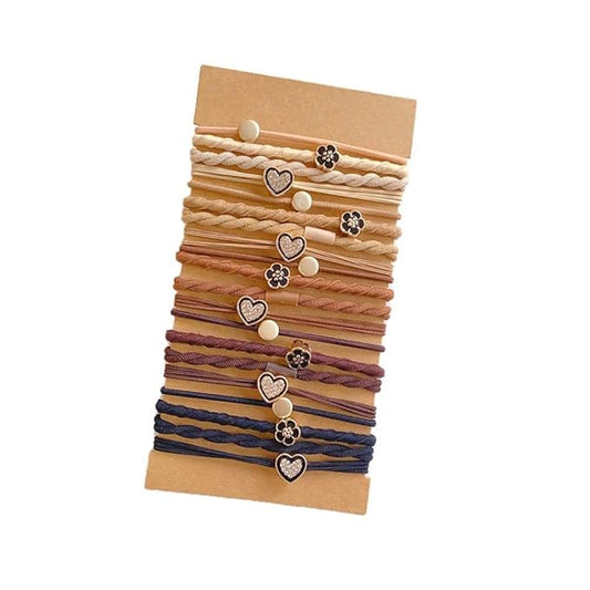 Multistyle Hair Ties Set: Gentle High Elasticity Ponytail Scrunchie Bracelet for Women (7-Flower Heart Design Set:20, One Size)