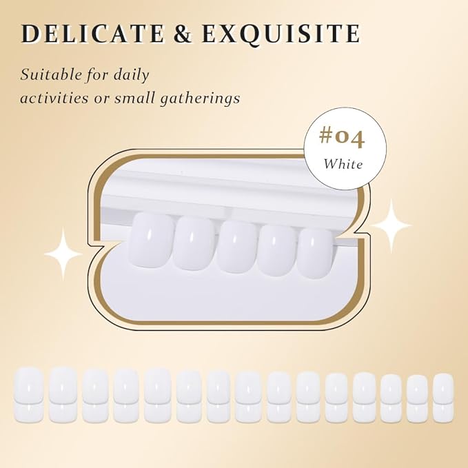 evpct White Glossy Press on Nails Short Square, Glossy White Fake Nails Summer Reusable, Acrylic False Nail Stick on Press ons for Women Gifts, Perfectly Fit Durable False Nail Kit & Gel 30Pcs