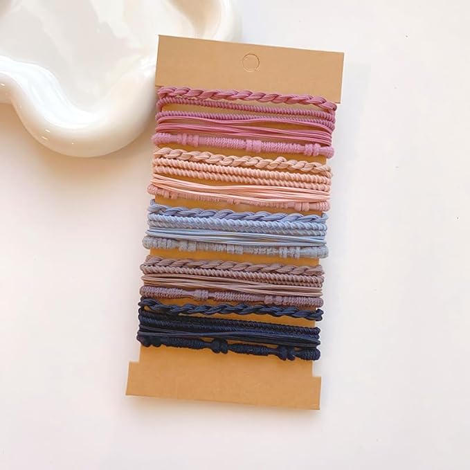 Multistyle Hair Ties Set: Gentle High Elasticity Ponytail Scrunchie Bracelet for Women (21-Bamboo K-Style Set:20, One Size)