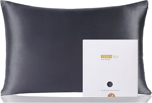ZIMASILK 100% Pure Mulberry Silk Pillowcase for Hair and Skin Health,Soft and Smooth,Both Sides Premium Grade 6A Silk,600 Thread Count,with Hidden Zipper,1pc (Queen 20''x30'',Dark Gray)