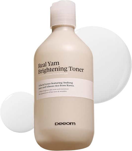 DEEOM Real Yam Brightening Toner, Hydrating Milky Toner for Face with Rice Water, Yam Extract & Niacinamide, Korean Moisturizing Facial Toner, Alcohol Free, Glow Enhancing, 300ml