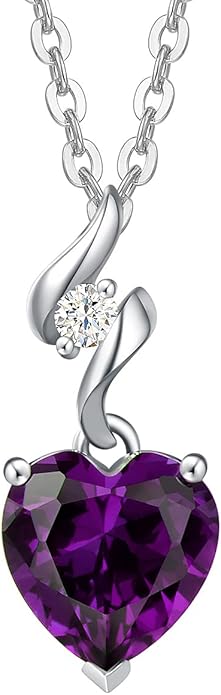 AGVANA Christmas Gifts 14K Solid White Gold Diamond Gemstone Pendant with Sterling Silver Chain 8mm Heart Birthstone Necklace Fine Jewelry Anniversary Birthday Gifts for Women Mom Wife